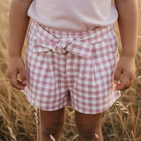 Love Henry - Girls Tie Waist Shorts - Pink Check