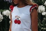 Love Henry - Girls Applique Top - Red Cherries