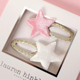 Lauren Hinkley - Pink & White Velvet Star Hair Clips