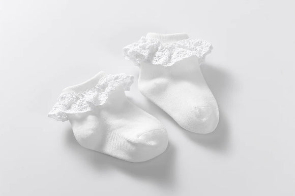 maMer - AMELIA - Socks with high quality lace (hand stitched) - white
