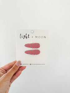 Light & Moon - Red Gingham Linen Snap Clips