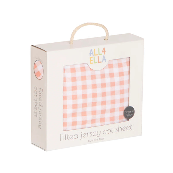 All4Ella - Jersey Cot Sheets - Gingham Strawberry