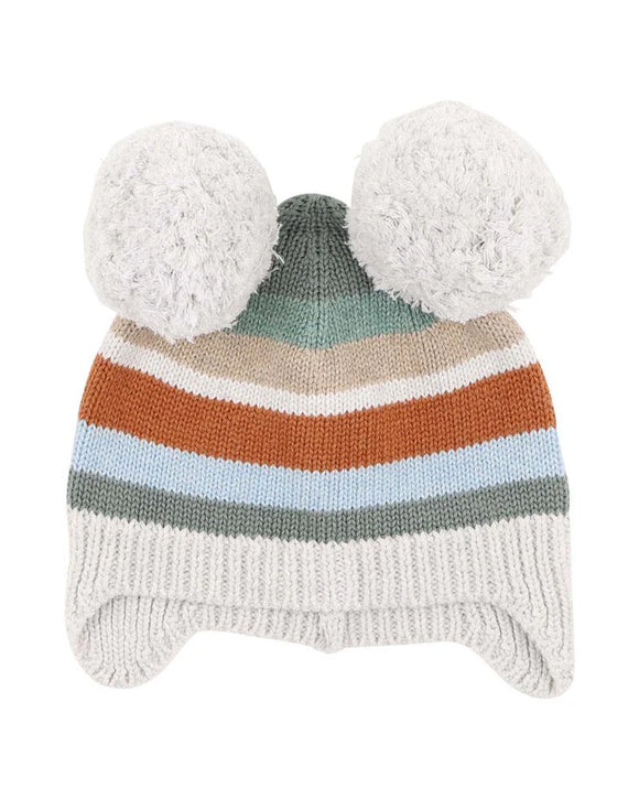 Bebe - MATEO STRIPE POM POM KNITTED BEANIE