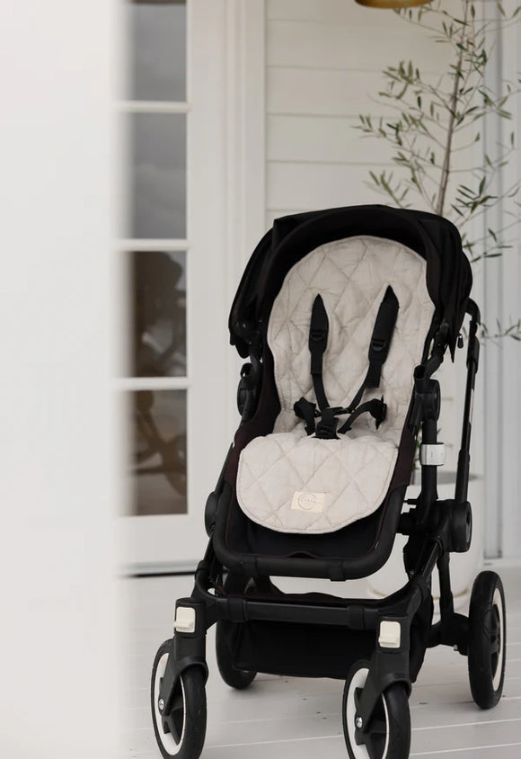 Linen Label - Oatmeal & Gingham - Pram Liner