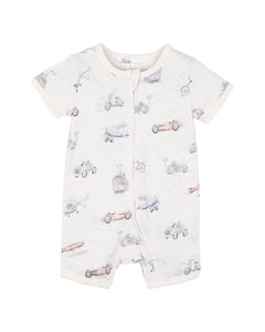 Bebe - Finley Print SS Zip Romper