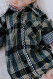 Little Windmill Clothing Co - "Lucas" Linen Checked Long Sleeve Romper