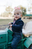 Little Windmill Clothing Co - BB Baby Navy Gingham Long Sleeve Polo Romper