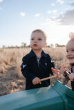 Little Windmill Clothing Co - "Brad Baby" Navy Contrast Long Gingham Baby Polo Romper