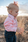 Little Windmill Clothing Co - "Chloe" Coral Gingham Long Sleeve Romper