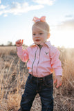 Little Windmill Clothing Co - "Chloe" Coral Gingham Long Sleeve Romper