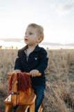 Little Windmill Clothing Co - "Brad Baby" Navy Contrast Long Gingham Baby Polo Romper