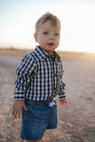Little Windmill Clothing Co - "Cody" Green and Navy Gingham Long Sleeve Baby Romper