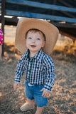 Little Windmill Clothing Co - "Cody" Green and Navy Gingham Long Sleeve Baby Romper