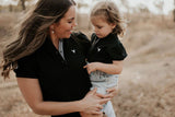 Little Windmill Clothing Co - 'Miss Stormy' Black & White Gingham Relax Fitted Women's Contrast Polo