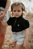 Little Windmill Clothing Co - 'Stormy' Black & White Gingham Ruffle Contrast Polo