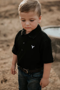Little Windmill Clothing Co - 'Storm Jnr' Black & White Gingham Contrast Polo