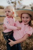 Little Windmill Clothing Co - "Sienna Jnr" - Pink Contrast Baby Long Sleeve Polo Romper