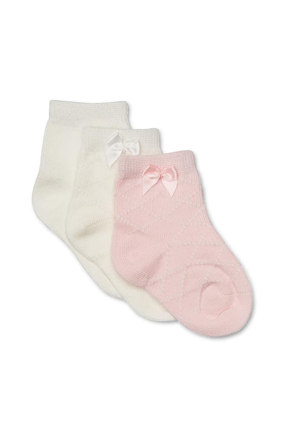Marquise - Girls 3 pack Diamond Knitted Socks with Bows