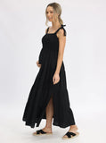 Angel Maternity - Lilliana Black Linen Maternity Maxi Dress - Shoulder Tie