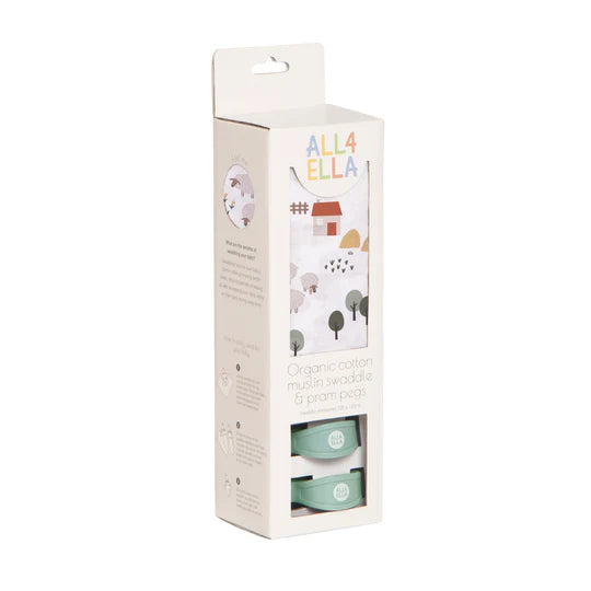 All4Ella - Muslin swaddle & 2 pram peg gift set - Country Farm
