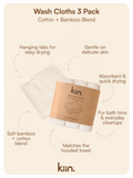 Kiin - Wash Cloths 3 Pack - Ivory