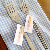 Samantha's Studio - "Mr." & "Mrs." Wedding Quote Cutlery (Forks), Hand Stamped