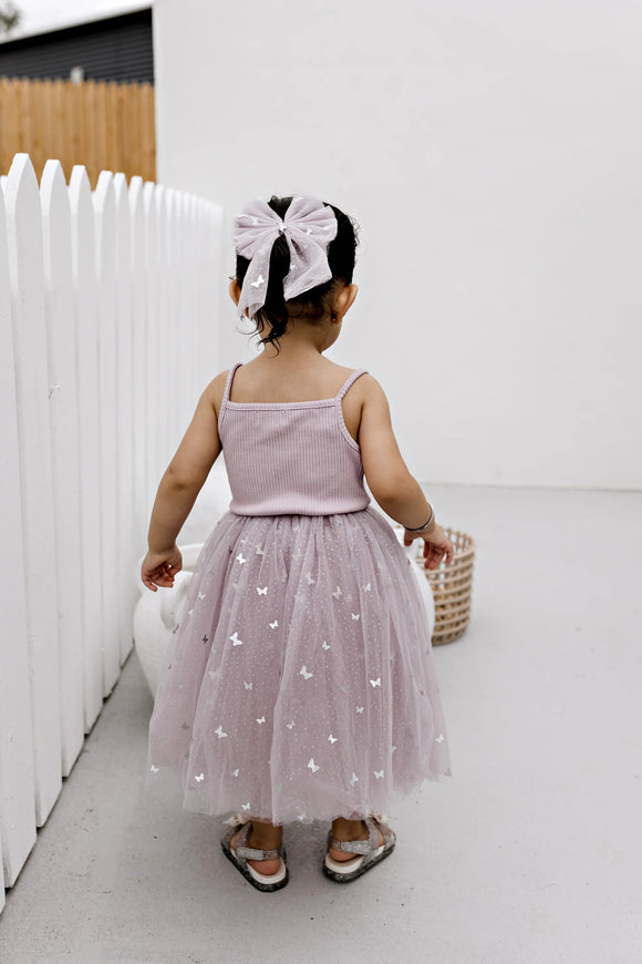 Confetti Kidz - Ribbed Tulle Dress - Mauve Butterflies