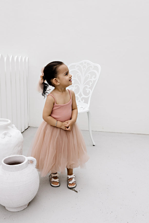 Confetti Kidz - Ribbed Tulle Dress - Dusty Pink