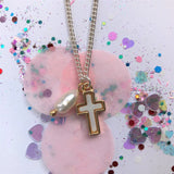 Lauren Hinkley - Mother Of Pearl Cross Necklace With Fresh Water Pearl