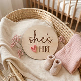 Timber Tinkers - She's here heart birth annoucement