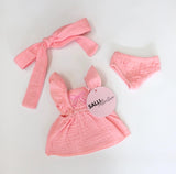 SALLI COLLECTIVE - Petal Pink Dolls Bow Dress Headwrap and Bloomers