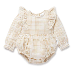 Aster & Oak - Beige Plaid Bubble Romper