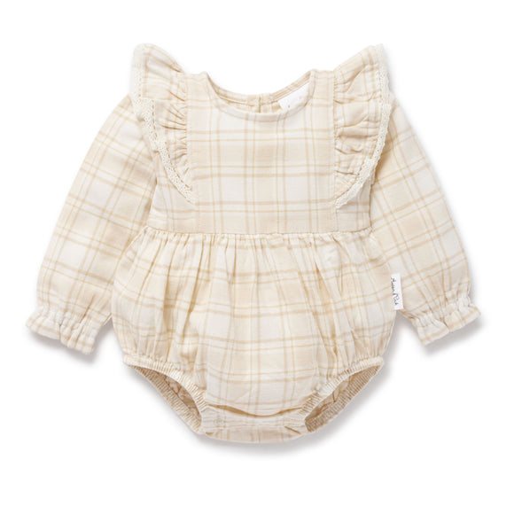Aster & Oak - Beige Plaid Bubble Romper