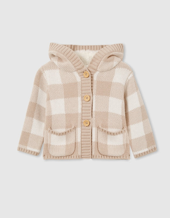 Milky - Check Knit Hood Jacket - Off White