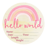 Timber Tinkers - Hello World Pink Rainbow Wooden Birth Disc