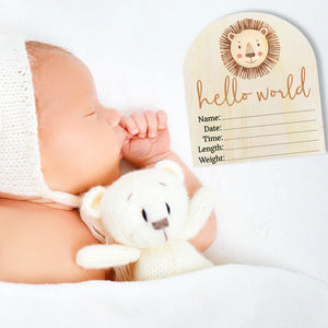 Timber Tinkers - Hello World Lion Wooden Arch Birth Disc