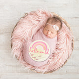 Timber Tinkers - Hello World Pink Rainbow Wooden Birth Disc