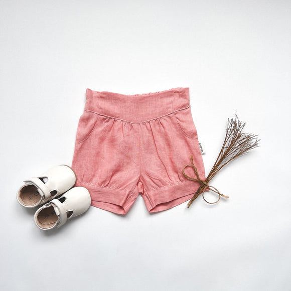 Love Henry - Baby Girls Lucy Shorts - Peach Pink Linen