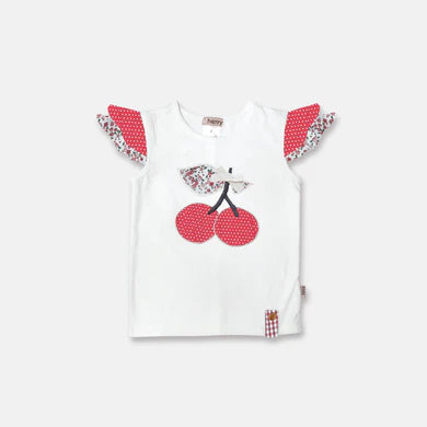Love Henry - Baby Girls Applique Top - Red Cherries