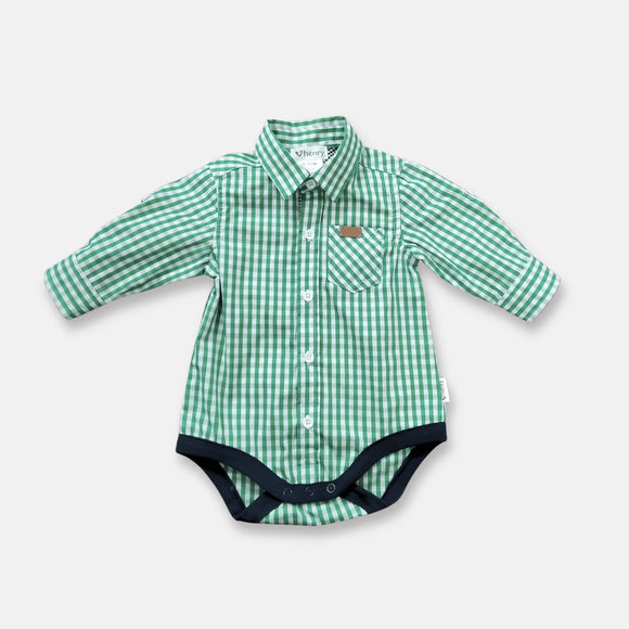 Love Henry - Baby Boys Dress Shirt Romper - Bright Green Check