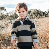 Love Henry - Boys Freddie Rugby Polo - Olive Stripe