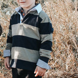 Love Henry - Boys Freddie Rugby Polo - Olive Stripe