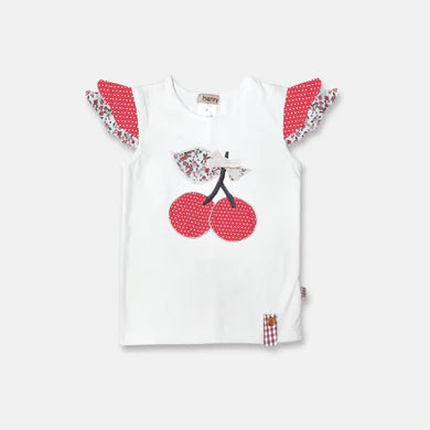 Love Henry - Girls Applique Top - Red Cherries