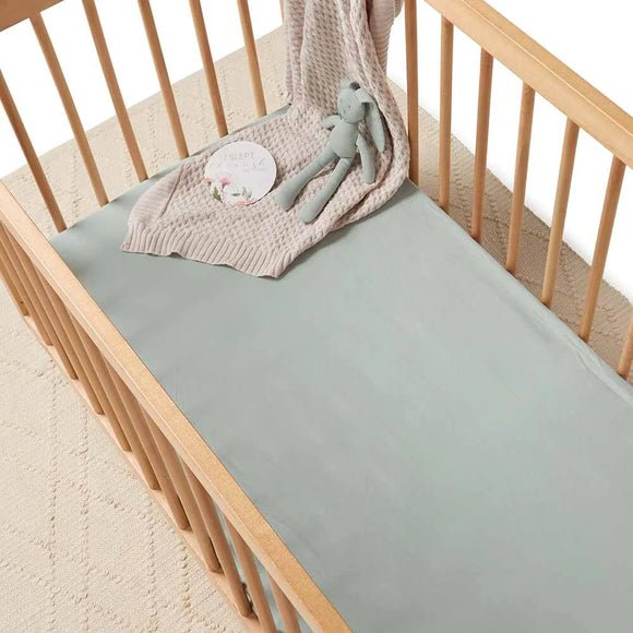 Snuggle Hunny - Fitted Jersey Cot Sheet - Sage