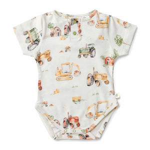 Snuggle Hunny - Diggers & Tractors Short Sleeve Organic Bodysuit