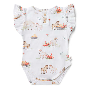 Snuggle Hunny - Pony Pals Short Sleeve Organic Bodysuit with Frill