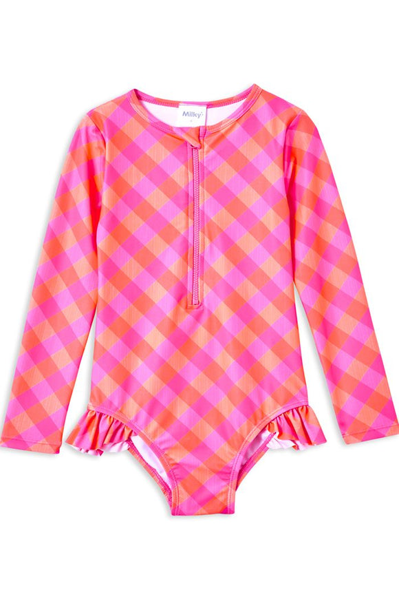 Milky - Girls - Check Long Sleeve Swimsuit