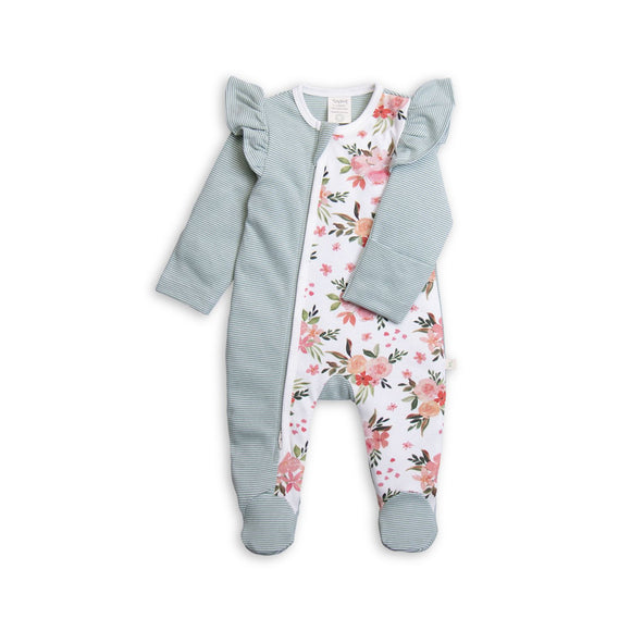 Tiny Twig - Frill Side Zipsuit L/S - Winter Bouquet