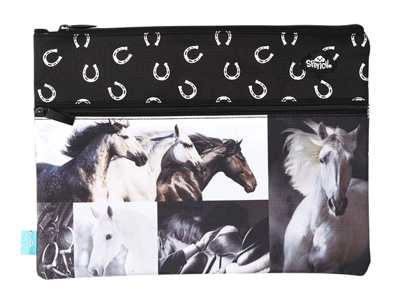Spencil - A4 Twin Zip Pencil Case - Black & White Horses