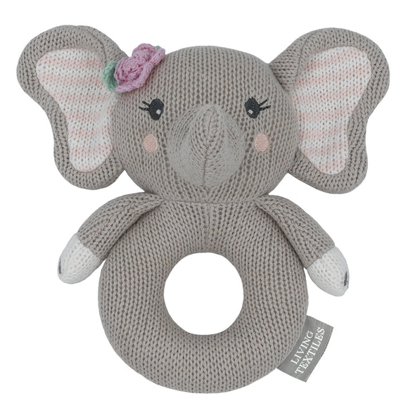 Living Textiles Knitted Ring Rattle - Ella the Elephant